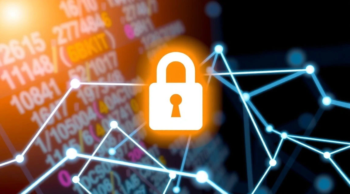 Simbol de securitate cibernetica cu lacat digital si linii de cod